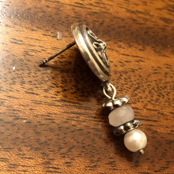 Brighton Vintage Hanging rose quartz and pearl pierced Earrings - Picture 9 of 12